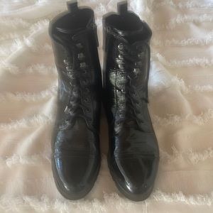 Donald Pliner patent leather combat boots